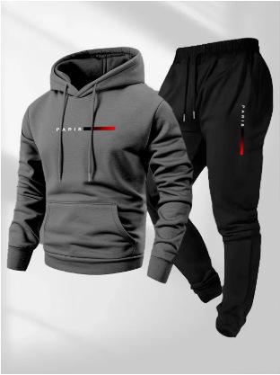 European Size Casual Fashion Unisex PARIS Lettered Print Hoodie and Drawstring Sports Set