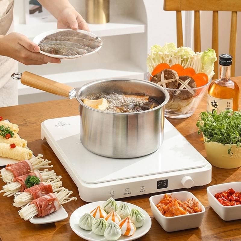 Professional Kitchen Fryers Set with Lid Strainer Basket and Cooking Tongs Wood Handle for Heat Protections Home Use