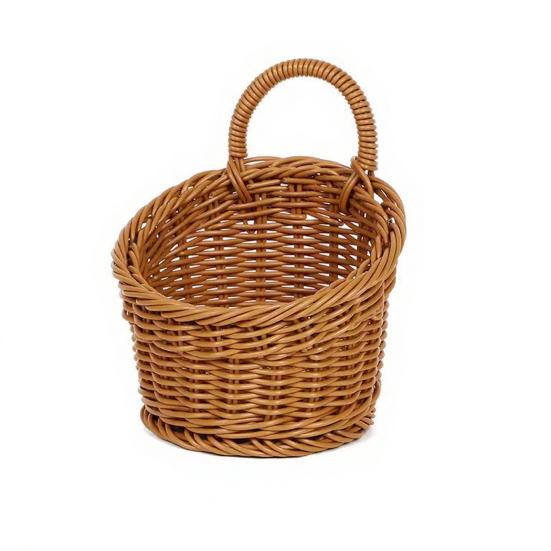 Woven Basket with Handle Rustic Storage Basket Wall Hanging Basket for Fruits Vegetables Snacks Home Farmhouse Kitchen Bathroom Bedroom Storage