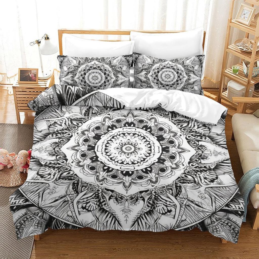 Black And White Mandala 3D Digital Printing Polyester Quilt Cover Two Or Three Pieces Can Be