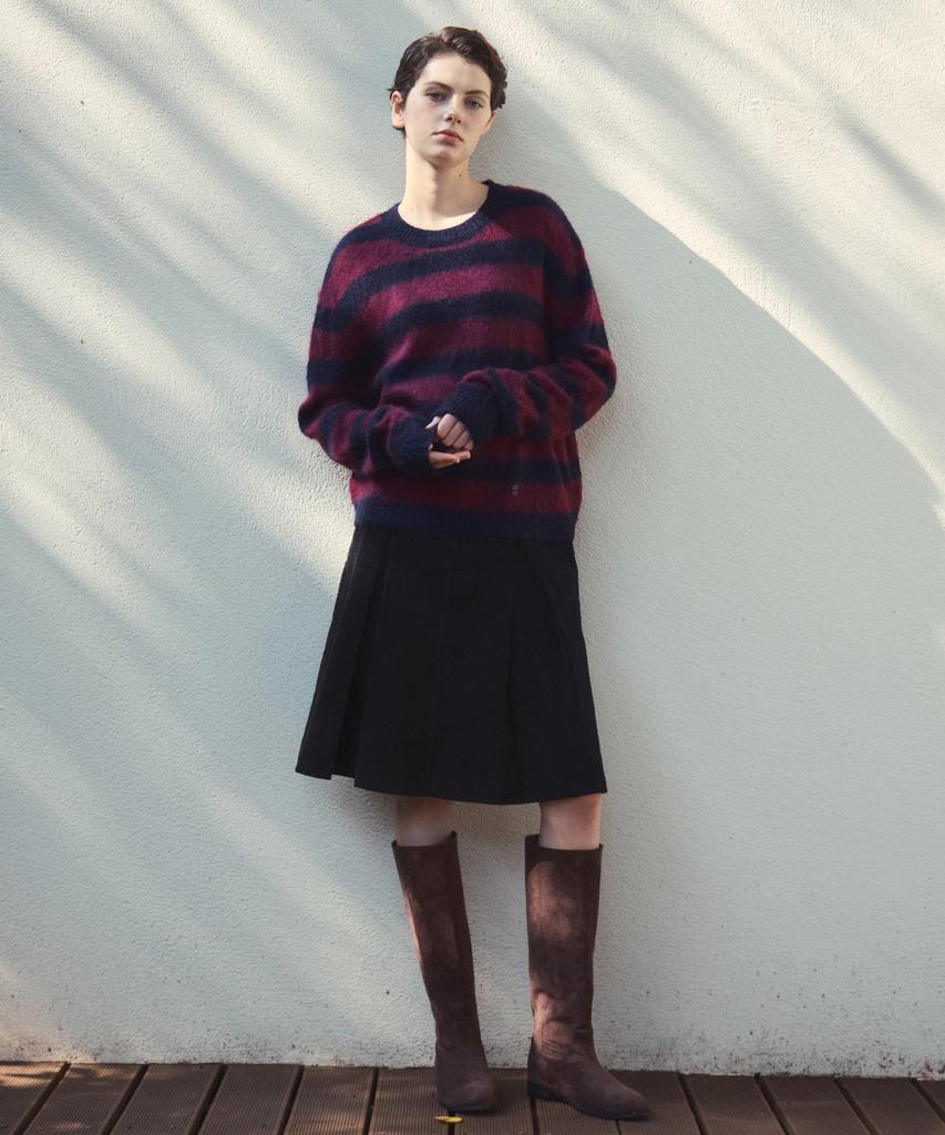 Wednesday Oasis For Woman British Hairy Wool Stripe Knit_Dark Purple(Wc25-Kn70)