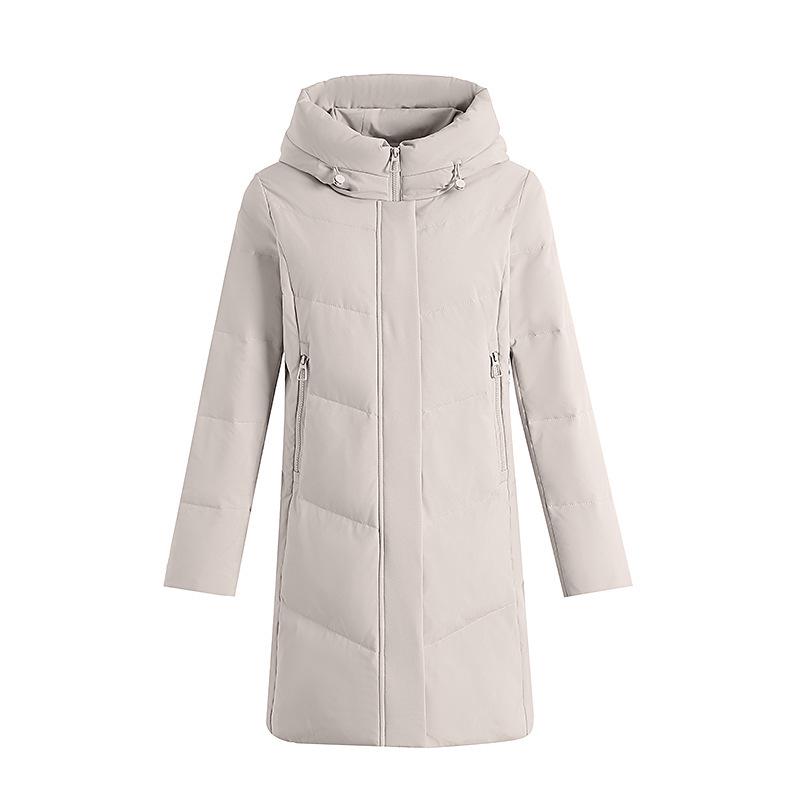 2025 Women's Mid-Length White Duck Down Jacket: High-End Slim Fit, Warm, Hooded Coat for Middle-Aged Moms