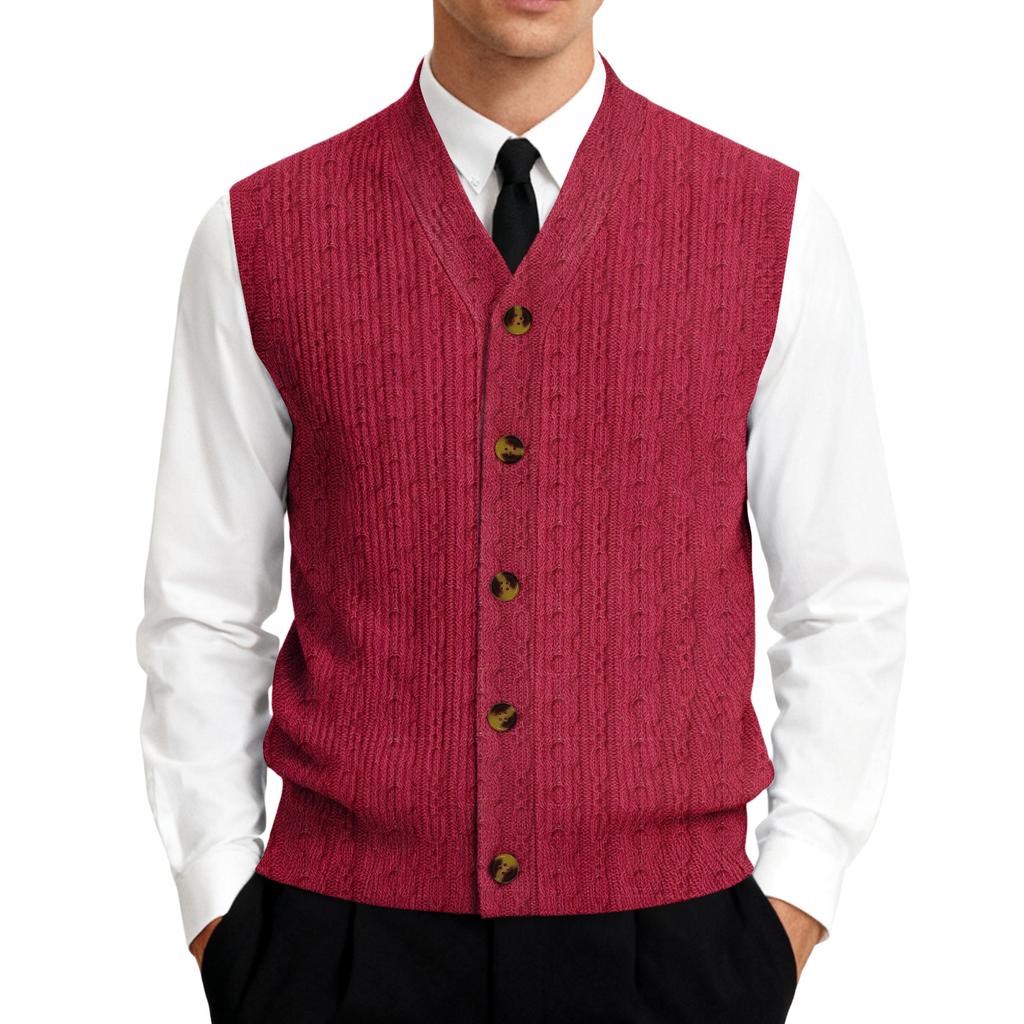 Men's V-Neck Sleeveless Knit Cardigan Vest