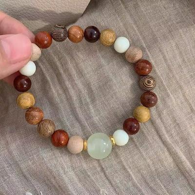 Přírodní santalové dřevo Multi-Treasure korálkový náramek etnický styl náramek přísloví starověký styl zen růženec dárek