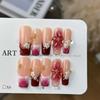 Handmade Press On Nails Red Gradient with 3D White Flower & Gold Beads