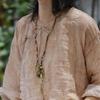 Johnature Women Chinese Style Shirts Solid Color O-Neck Long Sleeve Autumn Blouses Belt Loose Vintage Shirts