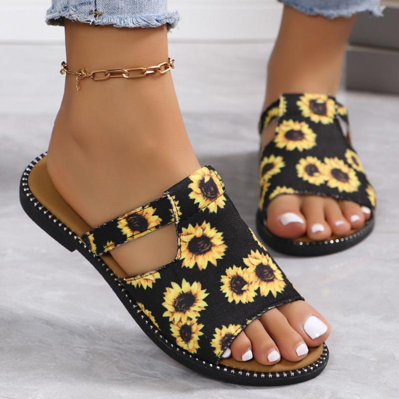 Women's New Summer Colorful Flower Plus Size Roman Nation Breathable Sweat-Absorbing Slip-On Sandals