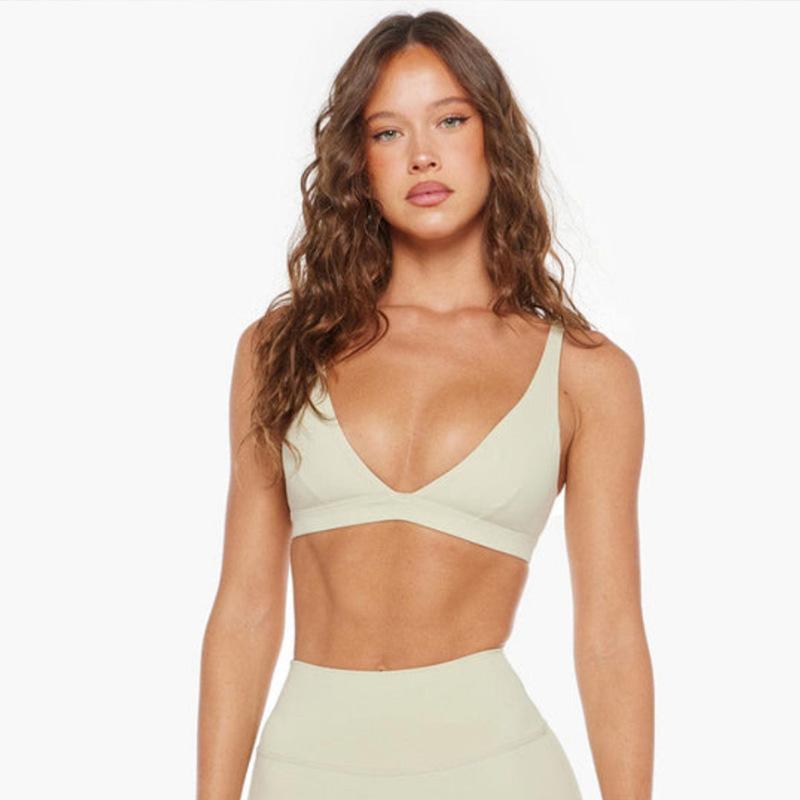 European and American nude yoga bra women's beautiful back shockproof gathering outside wear outdoor running fitness sports underwear women