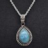 Birnen-Cabochon-natürlicher Larimar-Anhänger-Halskette, massiver 925er-Sterlingsilber-Edelstein-Anhänger mit Kettenschmuck