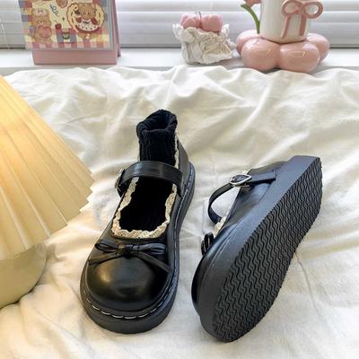 Zapatos Lolita de estilo británico con lazo, zapatos de una sola suela, punta redonda japonesa, suela plana, Mary Jane, zapatos pequeños de cuero para mujer, nuevos modelos de primavera 2024