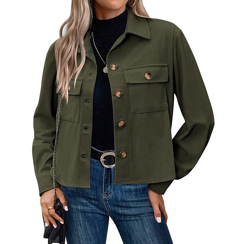 Autumn Women Fashion Casual Coat Button Down Tops Solid Turn-down Collar Long Sleeve Office Lady Crop Jackets