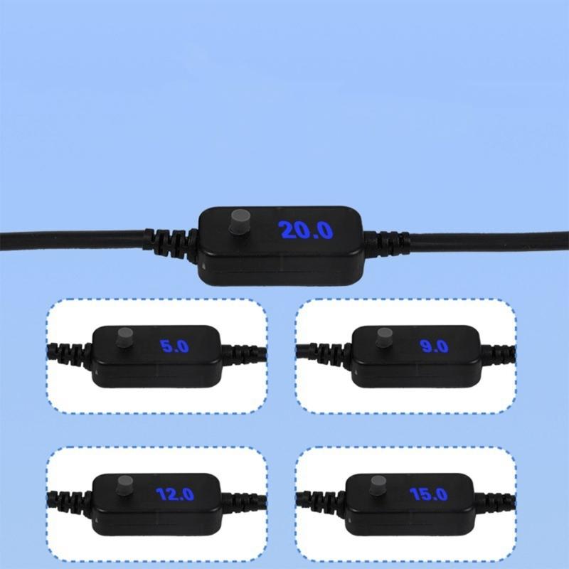 Type C To 5.5x2.5mm Charging Wire With Digital Display 5V 9V 12V 15V 20V Adjustable with 8 Connector Tip for Electronic