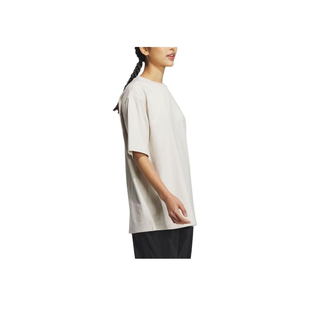 Adidas Alphabet Print Sports Crew Neck T-Shirt Women Tops Fawn-Brown IS7406