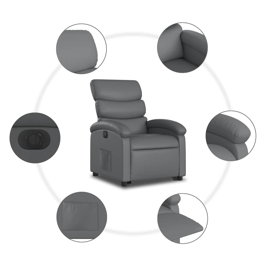 Electric Recliner Chair with Rising Function Gray Faux Leather