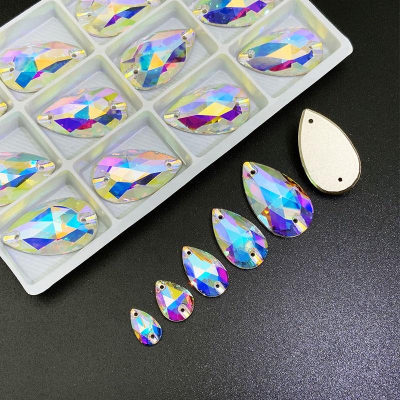 Gemstones Beads Sew On Rhinestone Glass Drop 10.5*18mm Ab Crystal