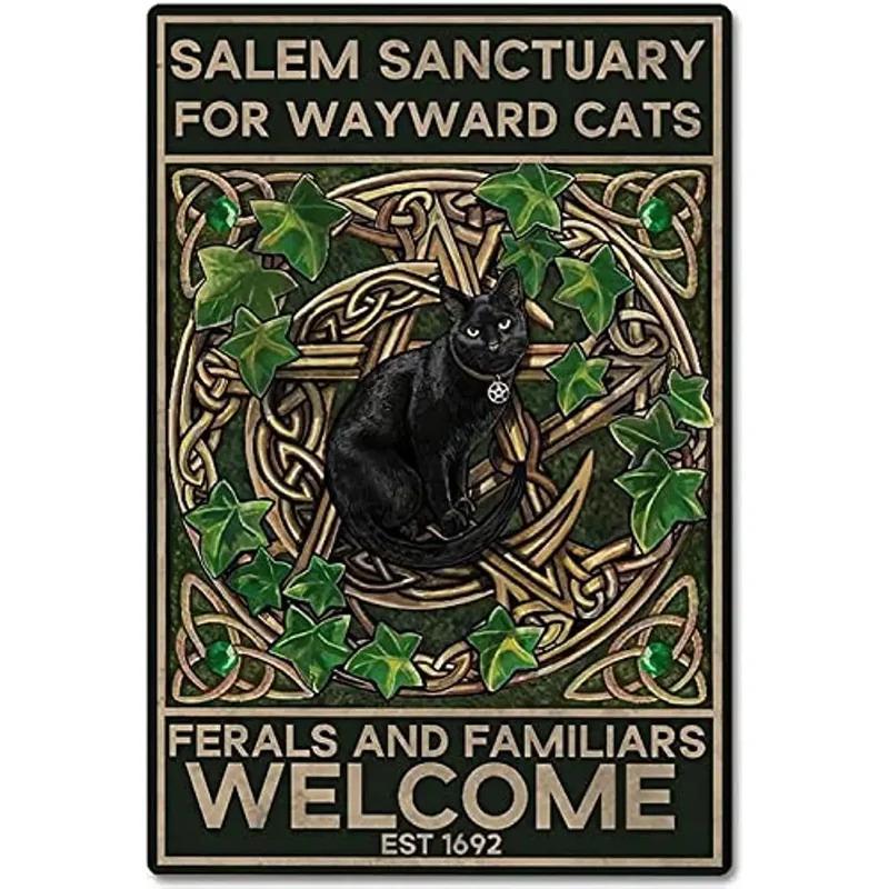 Vintage Hexe Frau Schwarze Kunst Poster Halloween Schwarze Katze Schild Metall Blechschilder Wand Heimdekor Schlafzimmer Badezimmer Raum Kaffee