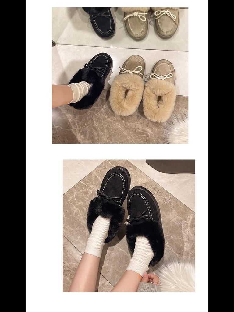 2024 Winter Women's Slip-On Bowknot Snow Boots with Velvet Lining and Soft Sole