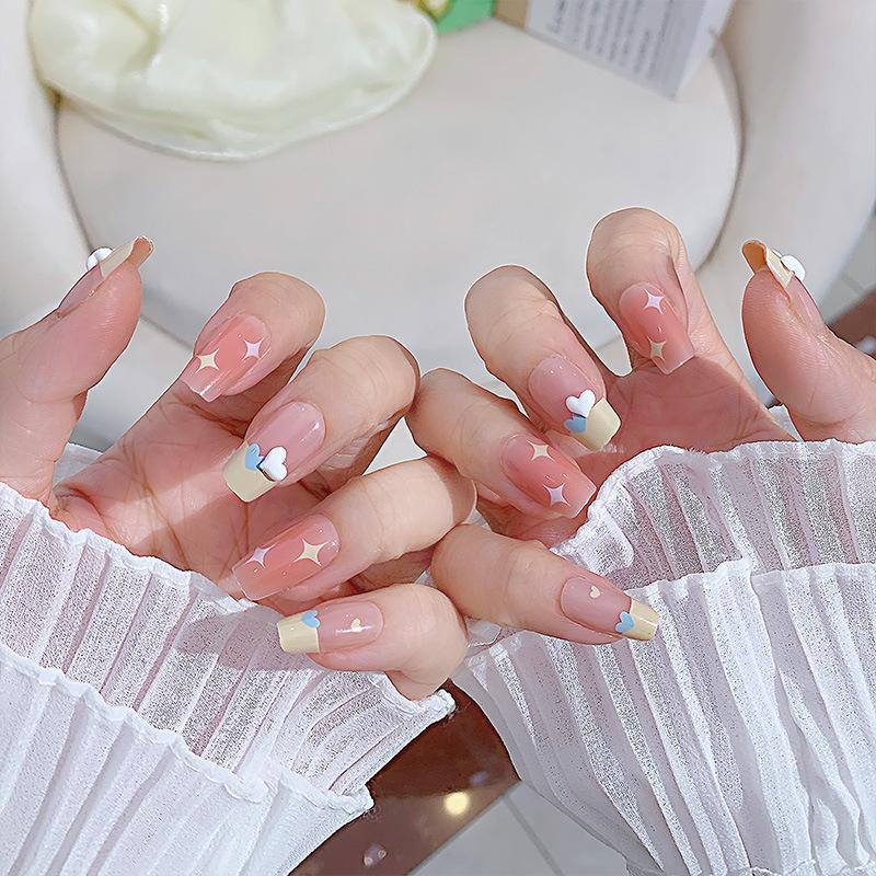 2026 Medium French Star Press-On Nails: Handmade, Detachable, Whitening Manicure