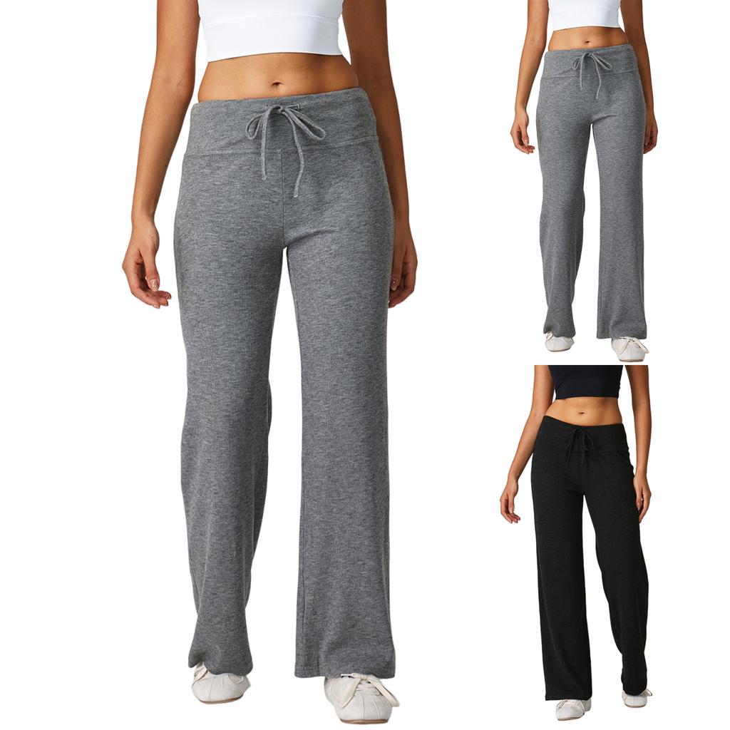 Women's Casual Fashion Solid Color Elastic Waist Pocket Wide Leg Straight Leg Pants