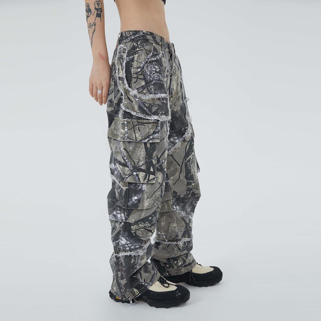 2023 Amerykańskie Jeansy Hip-Hop z Surowym Brzegiem: Spodnie wielokieszeniowe, proste, z szerokimi nogawkami dla mężczyzn i kobiet