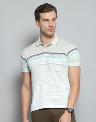 Mens Striped Green Collar Neck Half Sleeve T-Shirt