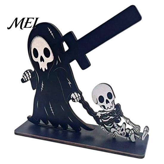 Kitchen Countertop Storage Halloween Wooden Napkin Holder, Ghost Pumpkin Skeleton Cat Bat Tissue Dispenser, Waterproof Solid Wood Base Tabletop