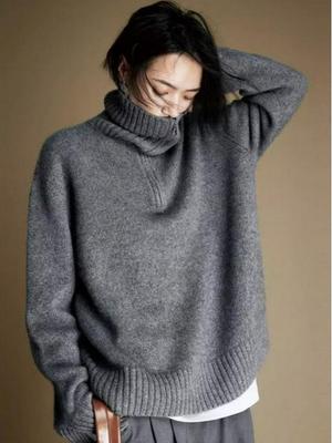 Pull à revers en laine confortable pour femme - Base épaisse, ample, tricotée pour l'automne et l'hiver