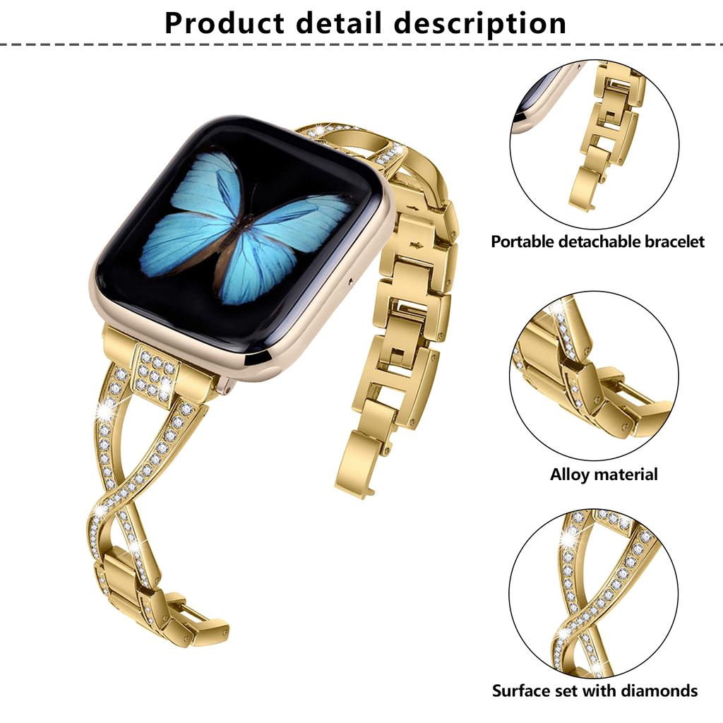 KALEBOL Cross Watch Band for Apple Watch Series 10 Ultra 9 8 7 SE 6 5 4 3 2 1 46mm 49mm 45mm 44mm 42mm Rhinestone Zinc Alloy Wrist Strap