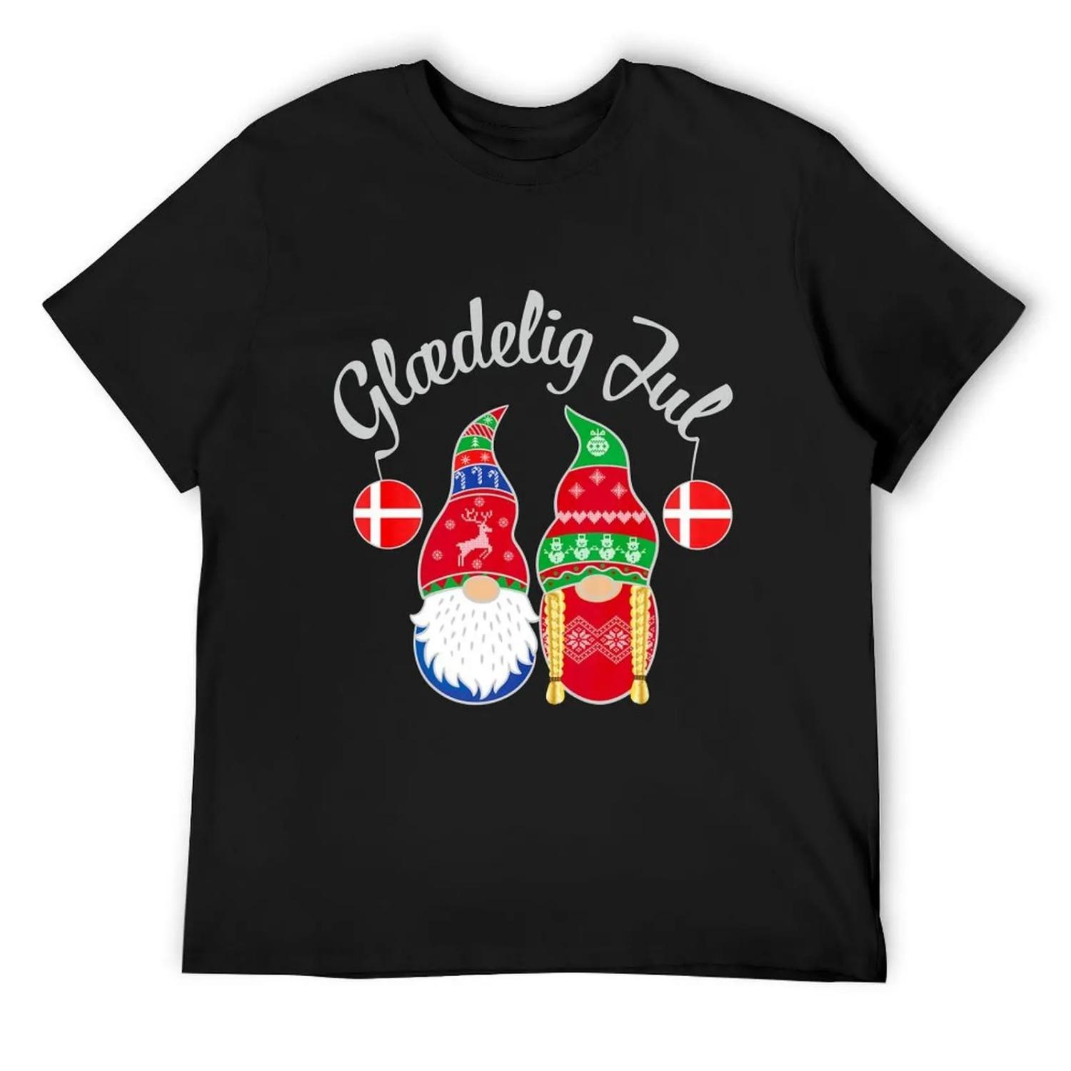 

Glaedelig Jul Danish Merry Christmas Denmark Nisse T-Shirt football t shirt plain man clothes Men s cotton t-shirt XXXXXL