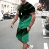 Summer Fashion Casual Men's Suit Gradient 3D Printed Sportswear Short-sleeved Suit Oversized Round Neck T-shirt Shorts 2-piece