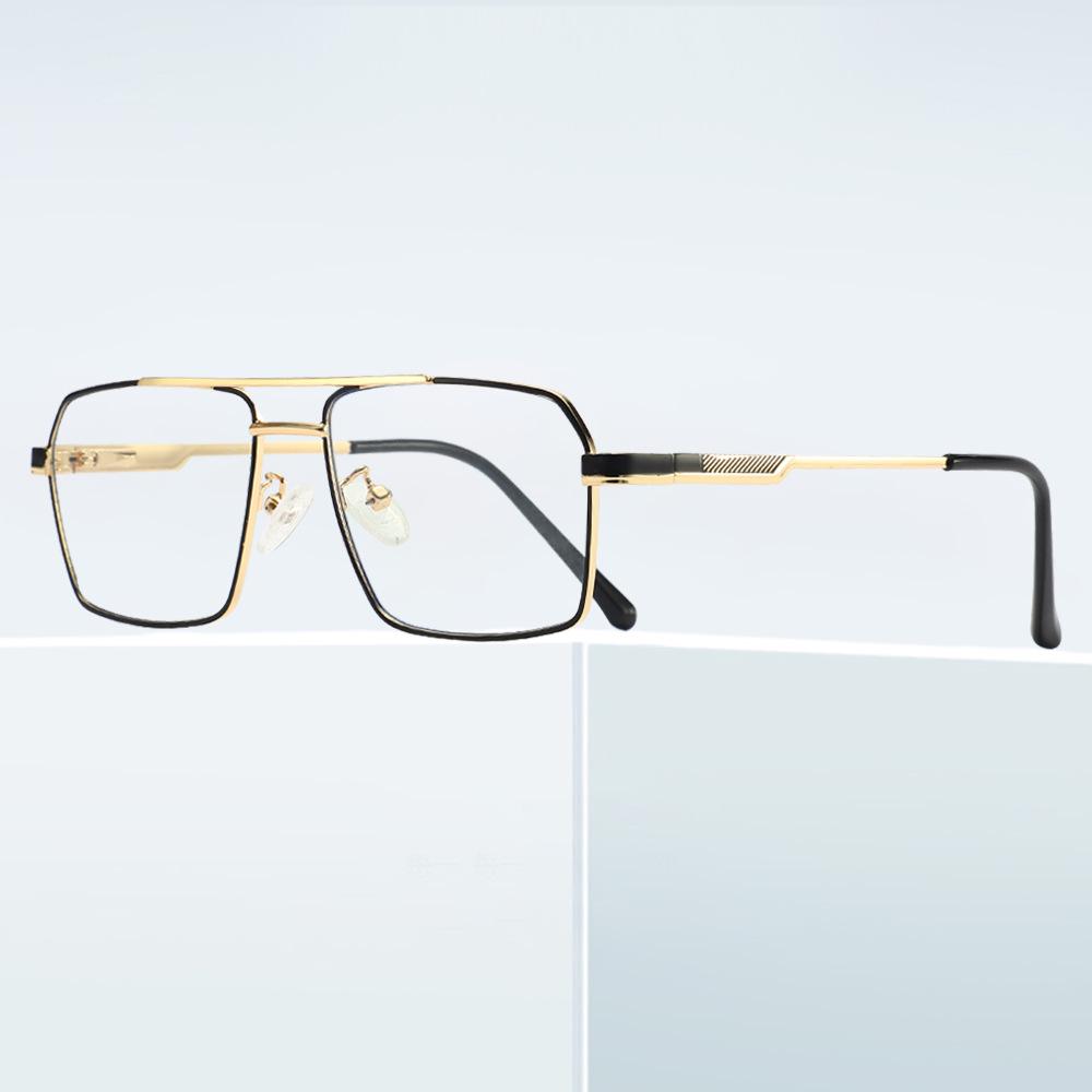 Men's Retro Anti-Blue Light Photochromic Glasses with Double Bridge Metal Frame, Suitable for Prescription Lenses