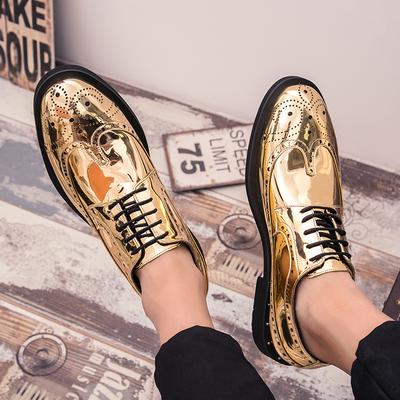 Formal Oxfords Shoes for Men Black Gold Patent Leather Business Lace-up Wingtip Toe Brogue Wedding Mens Dress Shoes