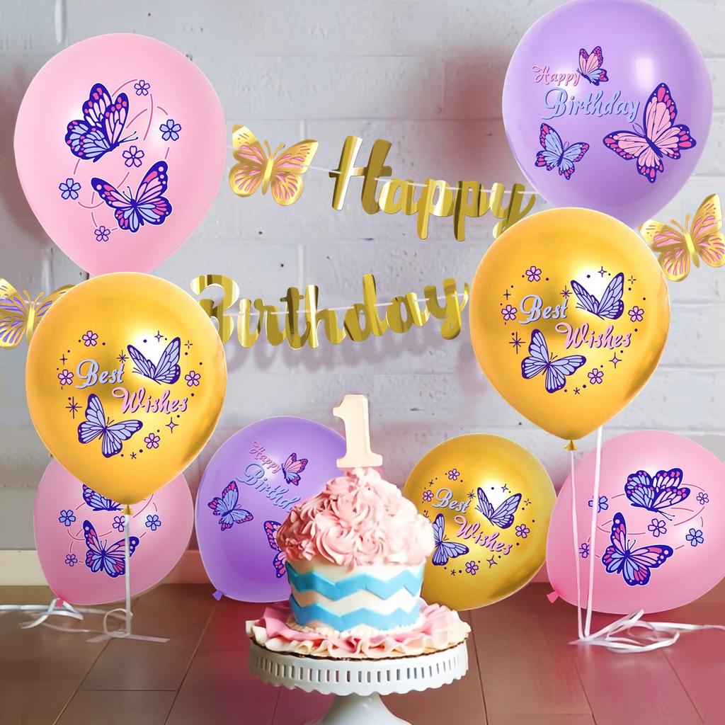 12 Stück 12 Zoll Bunte Schmetterlingsballons Mädchen Schmetterling Geburtstagsfeier Deko Cartoon Schmetterling Latexballons Kinder Mädchen Gastgeschenke