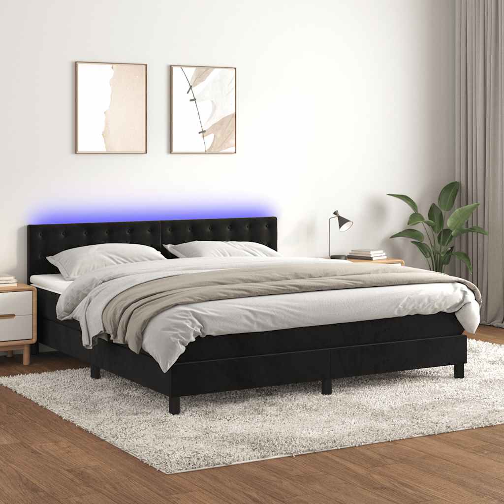 Vidaxl Łóżko Kontynentalne Z Materacem I Led, Czarny Aksamit 160X200Cm