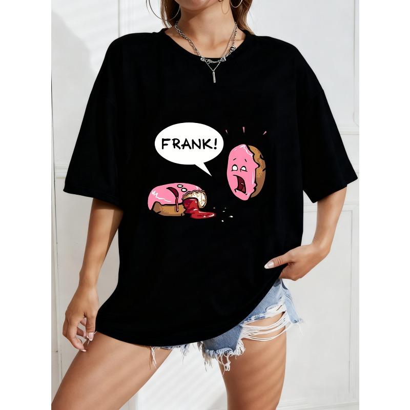 

Белая Оверсайз Футболка С Мультяшным Принтом Пончика И Текстом Frank Для Повседневной Носки S чёрный