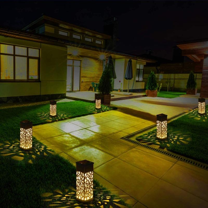 1-8PCS Outdoor Solar Lights Waterproof LED Hollow Pattern Garden Lamp Auto Sensor Pathway Lighting for Yard Patio Decoration