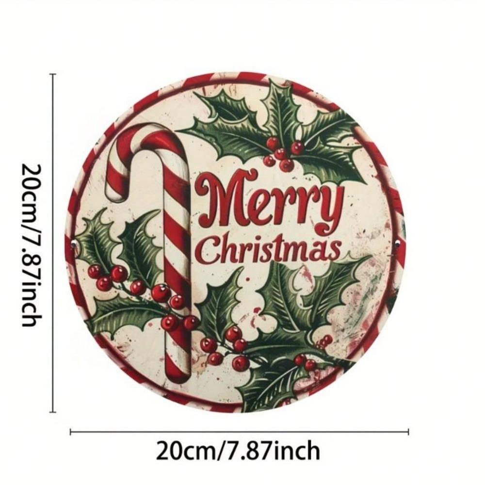 Vintage Christmas Metal Sign Candy Cane Holly Berry Decor Kitchen Wall Art Gift