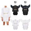 Herren Angel Teufel Cosplay Satin-Robe Fledermausärmel Goldbesatz mit Kopfschmuck Flügeln