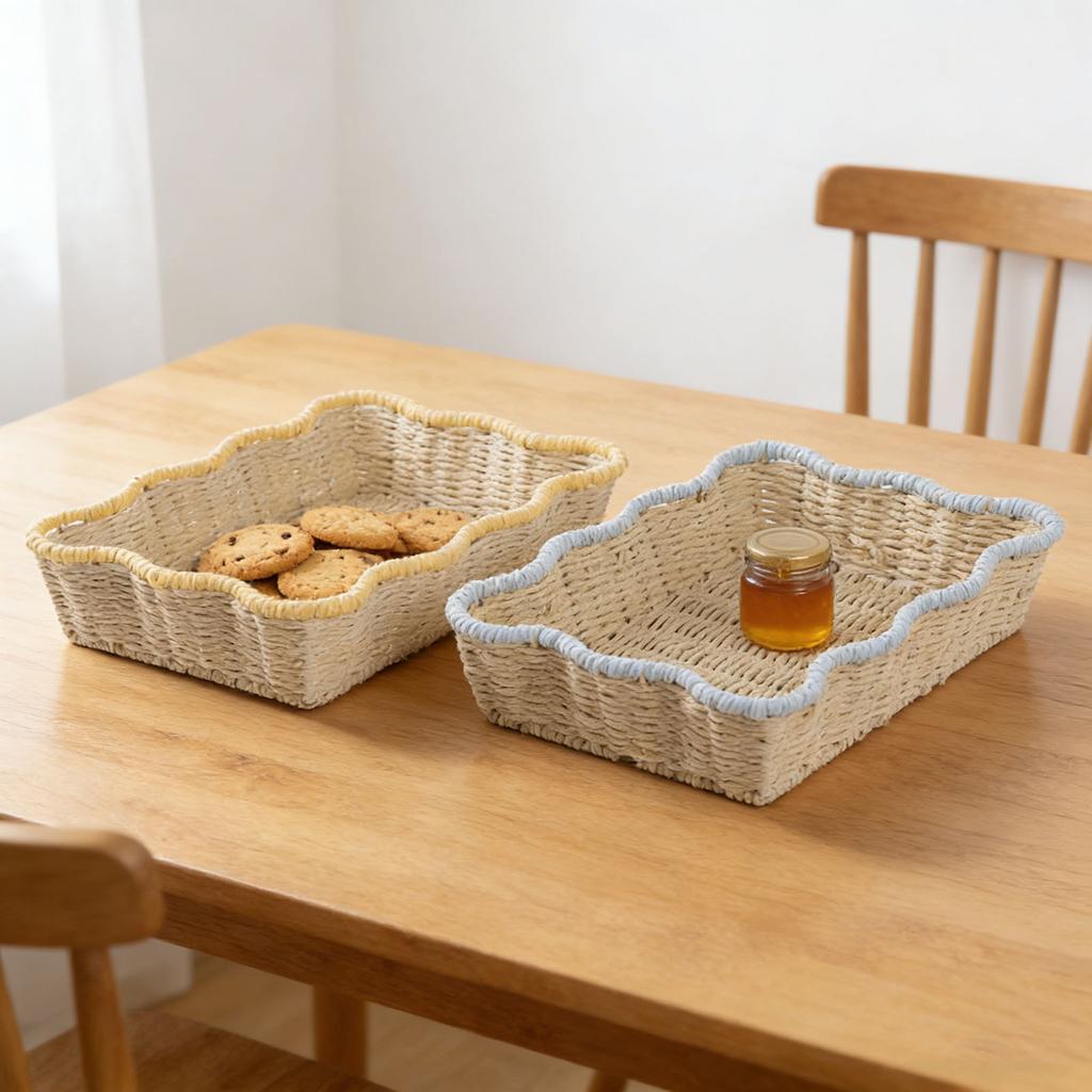 Handmade Woven Paper Rope Storage Basket, Imitation Rattan Household Storage Basket