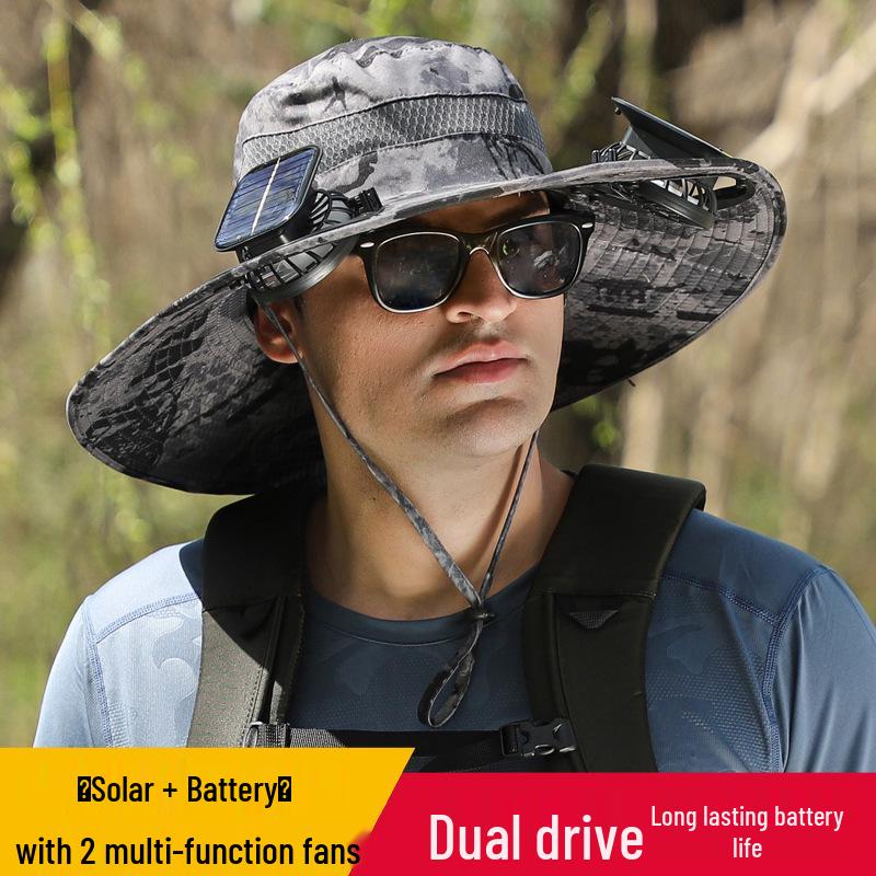Rechargeable Solar Fan Hat with Long-Lasting Battery - Men's Outdoor Sun Hat for Mountaineering & Fishing.
