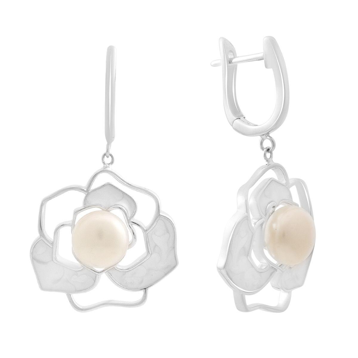 

Silver earrings with natural pearls, mother of pearl (2176978) білий