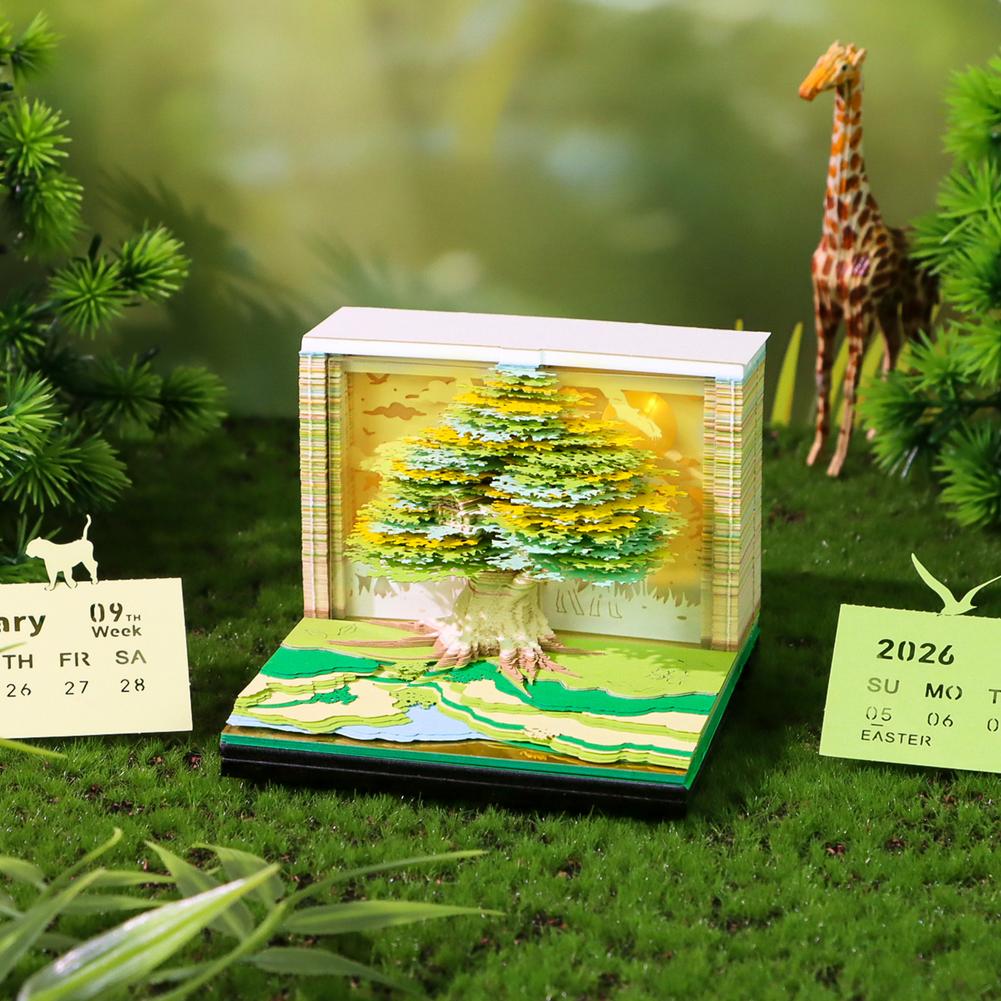 3D Notepad Cubes Treehouse Led Memo Pad 3D Calendar 2026 Desk 3D Memo Pad Paper Art Christmas New Year Gifts