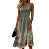 Sleeveless Casual Midi Dress for Women Round Neck A-Line Fit Floral Print Relaxed Summer Dress with Waistband