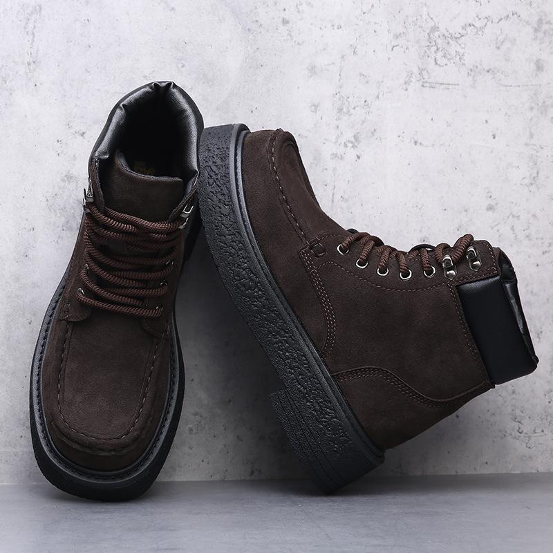 Autumn and winter new locomotive boots men's fur climbing retro thick-soled heightening men's boots high-top fashion versatile Martin boots