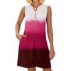 Abito Gilet Tasca Bottoni Scollo a V Stampa Sfumata alla Moda da Donna Abito da Spiaggia per Vacanze Estive