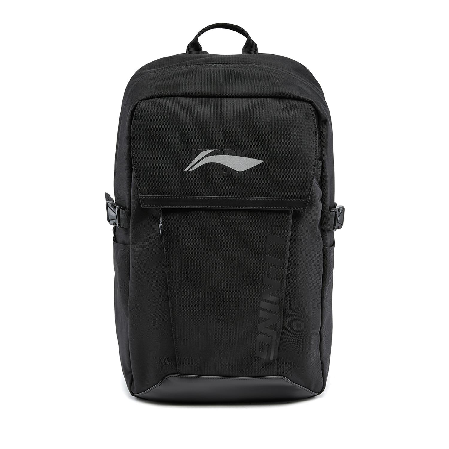 Li Ning Fitness Series Fashionable Versatile Polyester Backpack Unisex Backpack Black ABSW125-1 Without Gift Box,Black