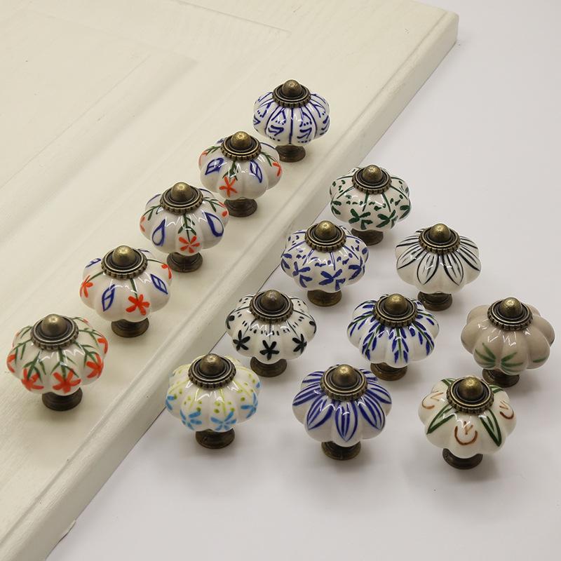 Hand-Painted Ceramic Floral Pumpkin Drawer & Cabinet Handle