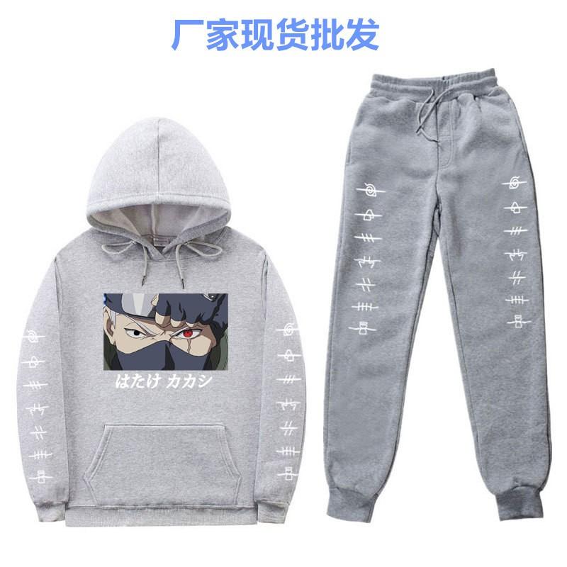 Anime Naruto Kakashi Sharingan Hooded Fleece-lined Unisex Sweatshirt Set Winter Casual Wear