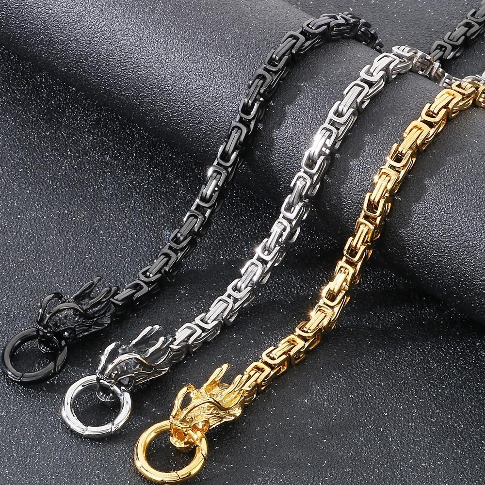 Luxury Gold Color 316L Stainless Steel Chinese Dragon LONG Necklace for Men 6mm Width 72cm Long Fashionable Jewelry Accessory
