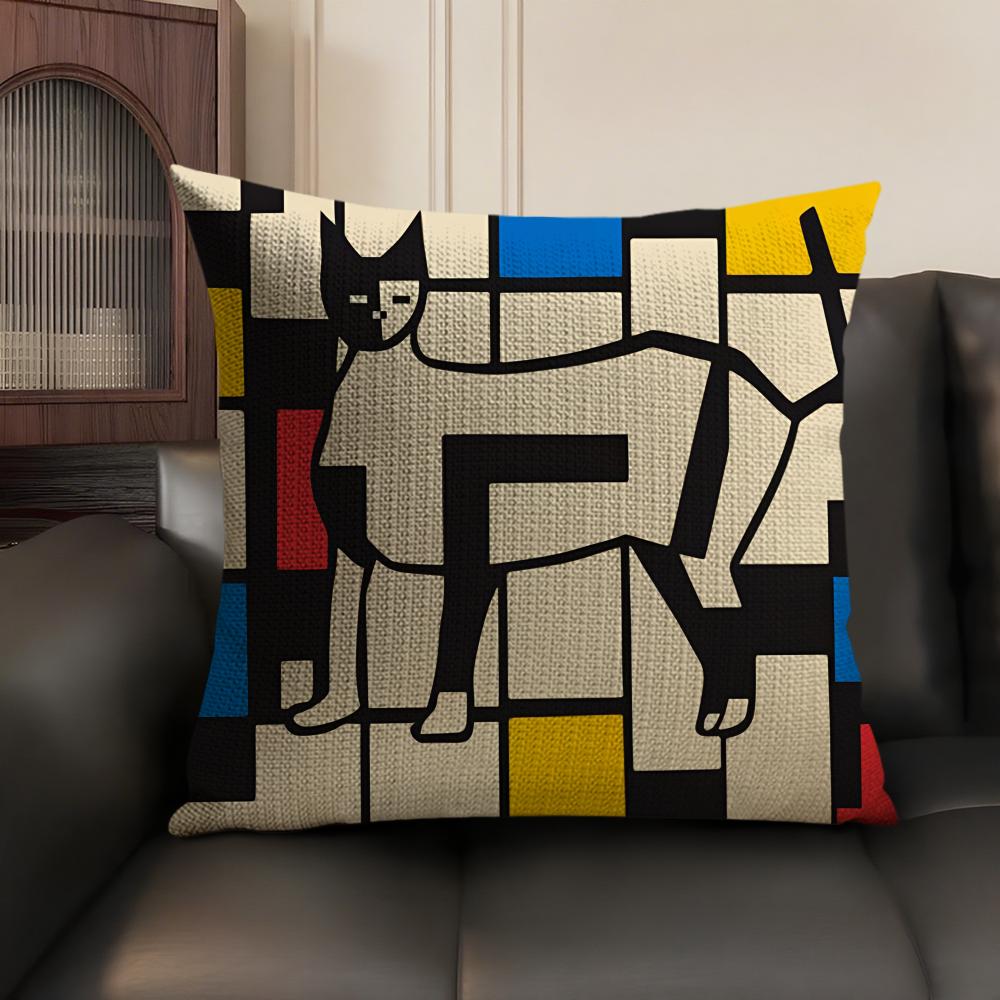 Abstract B-Bauhaus Geometry Pillow Case Natural Linen Organic Fabric Double-Sided Printing Sofa Home Decor Gift Cushion Cover
